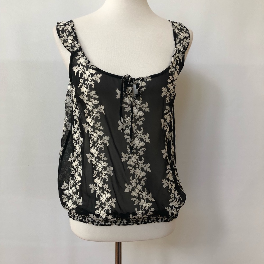WHBM Silk Black and White Sheer Floral Tank